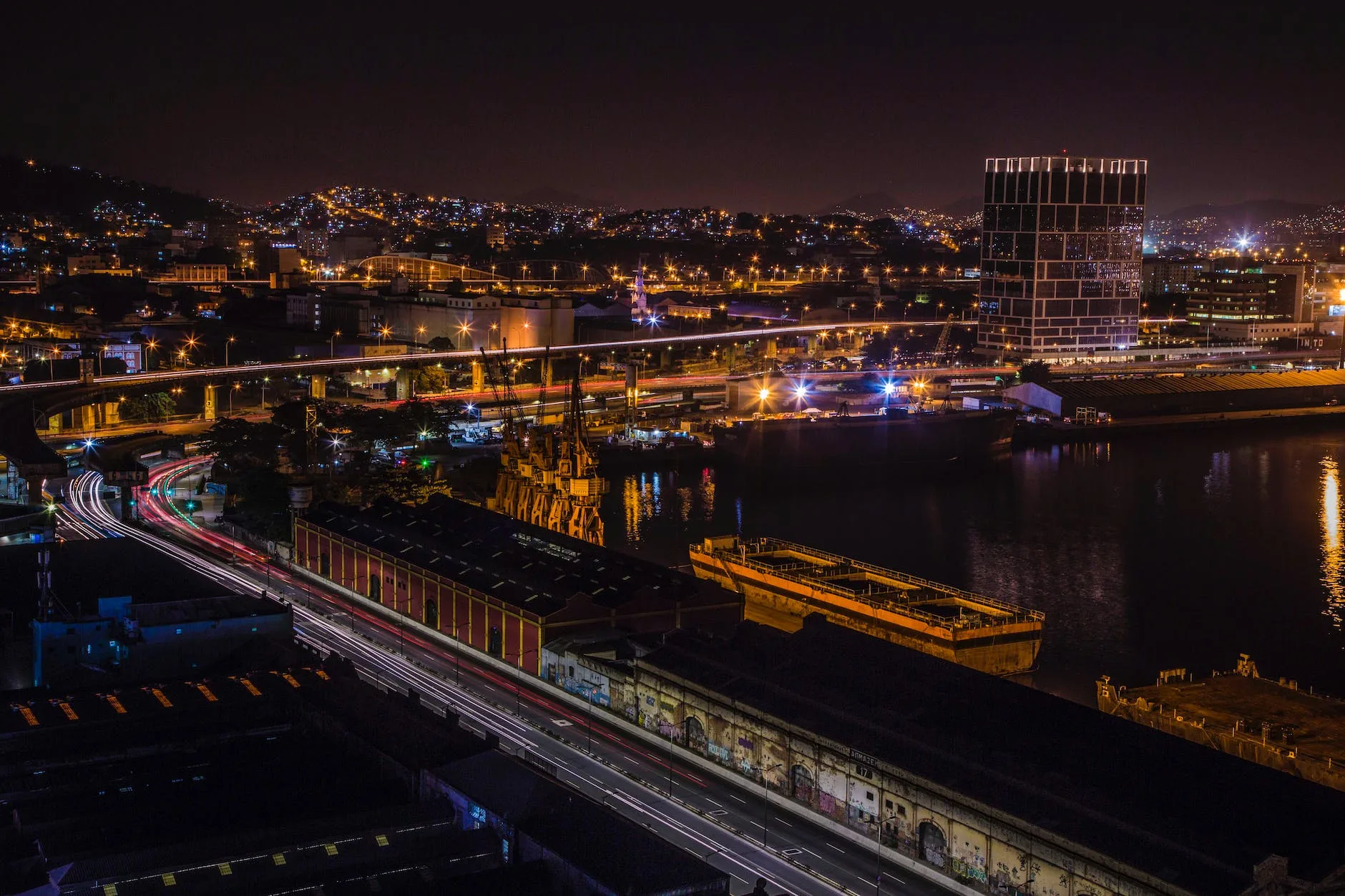 city skyline during night time