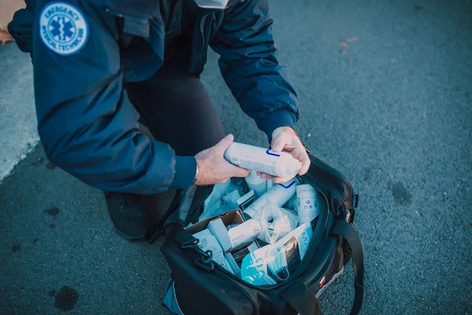 person packing a first aid kit