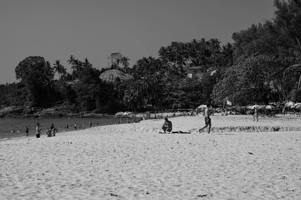 Busy Ipanema beach with kiosks
