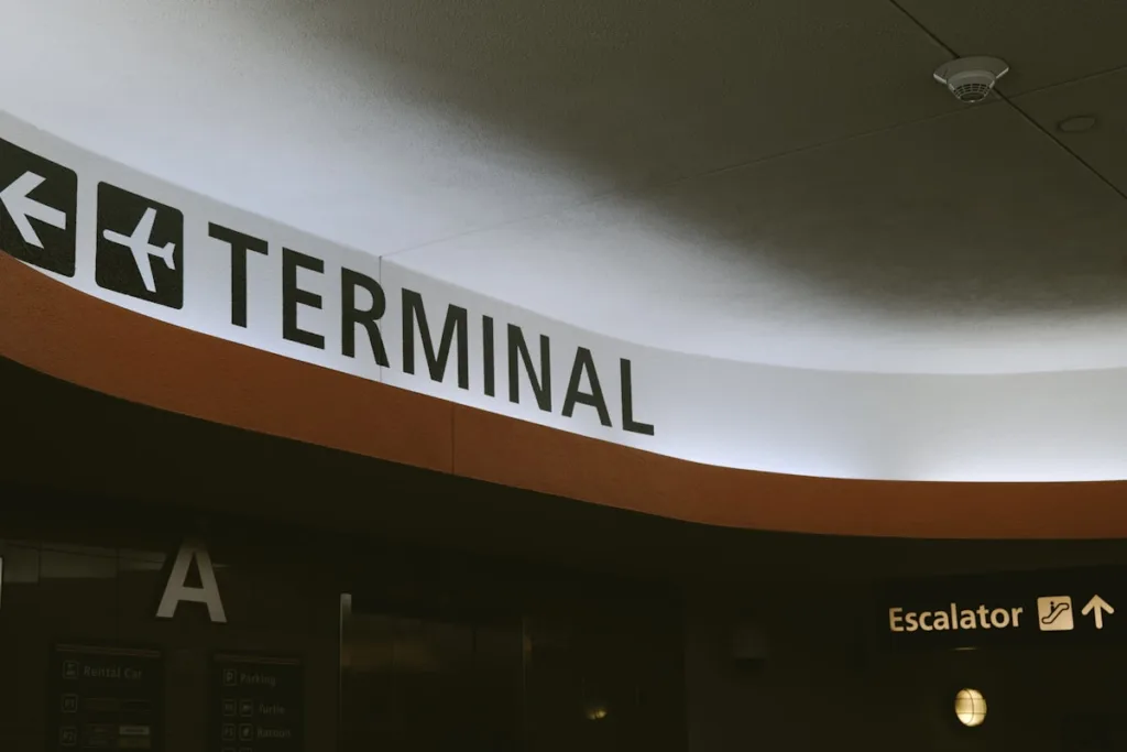 GRU airport terminal interior signs