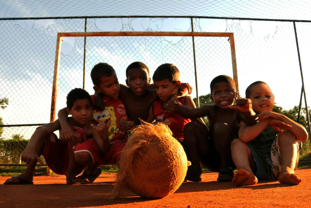 Children playing soccer in rio de janeiro