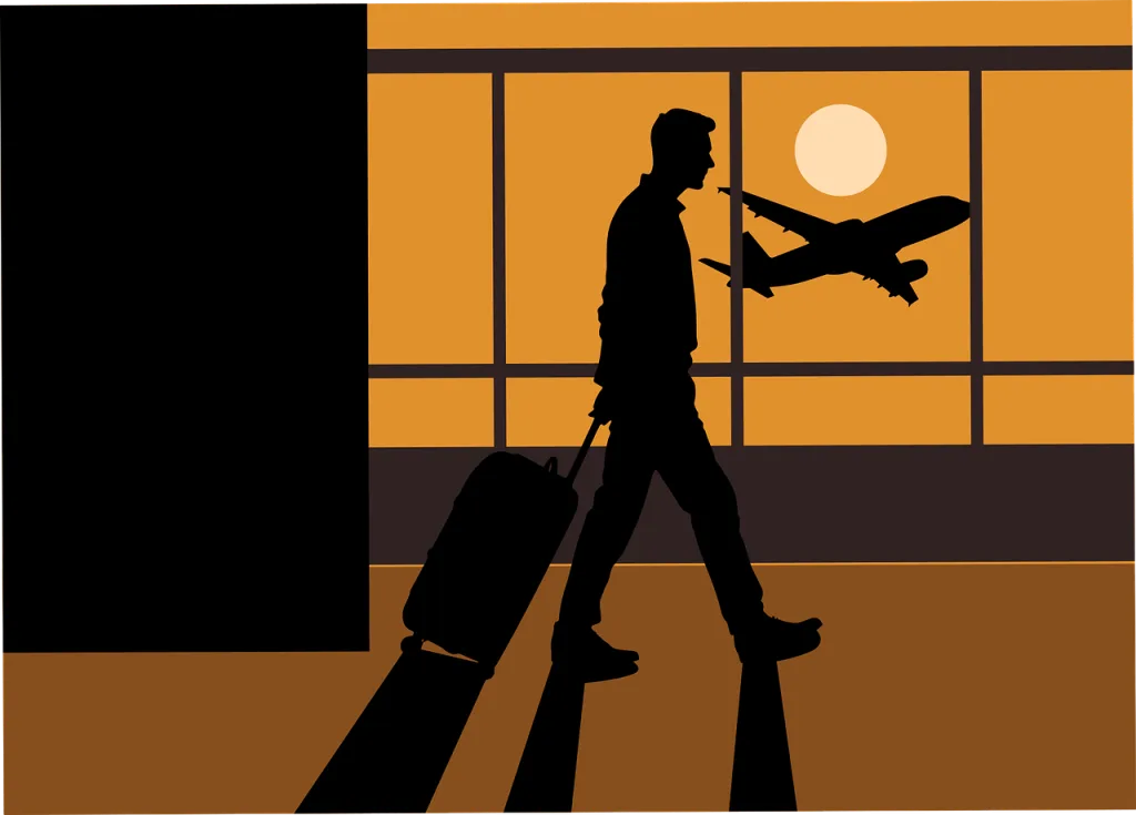 travel, airport, flight, silhouette, vacation, airplane, tourism, journey, destination, adventure, traveler, luggage, holiday, trip, flying, transport, international, explore