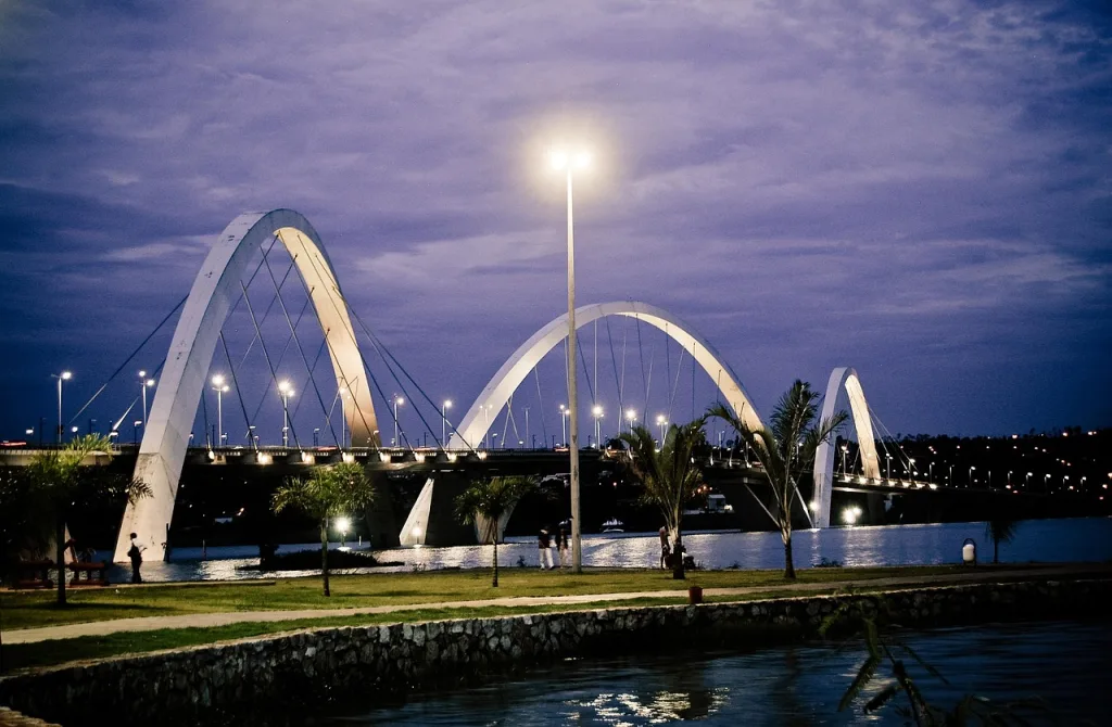 third bridge, jk, brasilia, bridge, blue, sky, brazil, night, landscape, nature, horizon, blue sky, night sky, lake