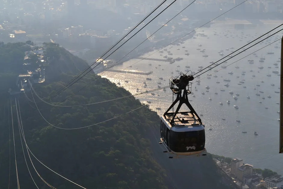Sugarloaf cable car overlooking bay only Brazil