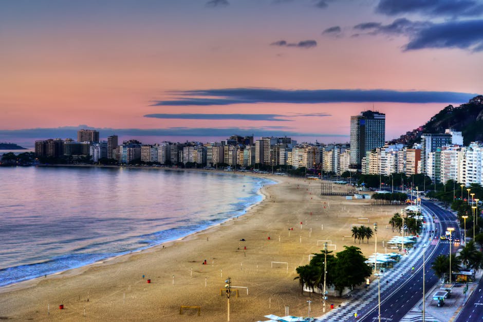 walking along empty Copacabana beach only Brazil