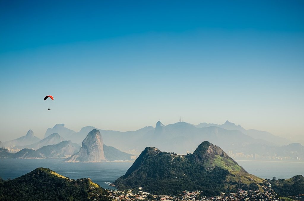 Cable car ascending Sugarloaf Mountain in Brazil