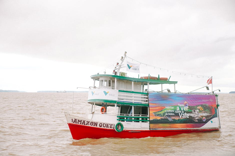 boat navigating amazon river channel