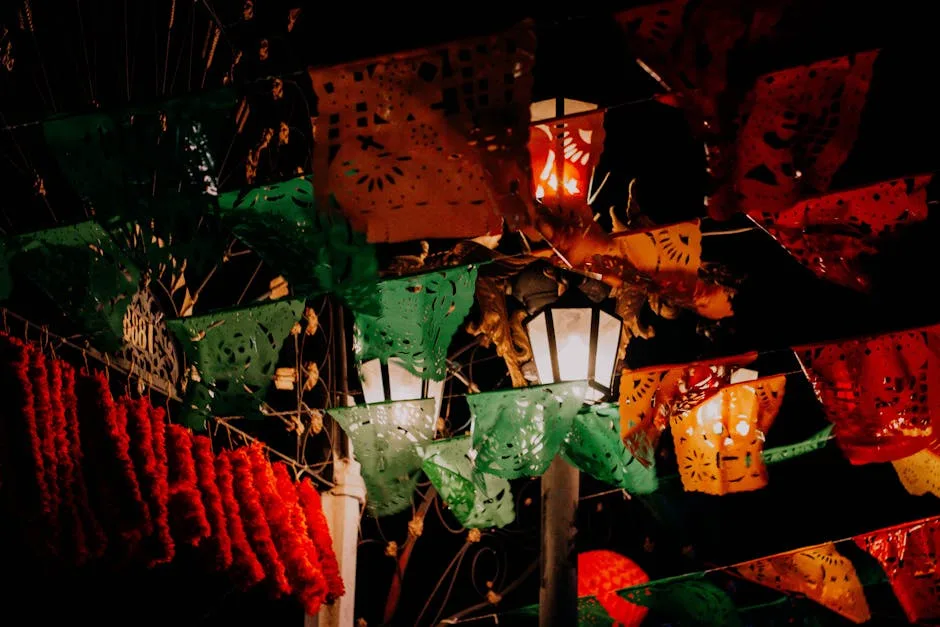 street party paper flags night in Brazil