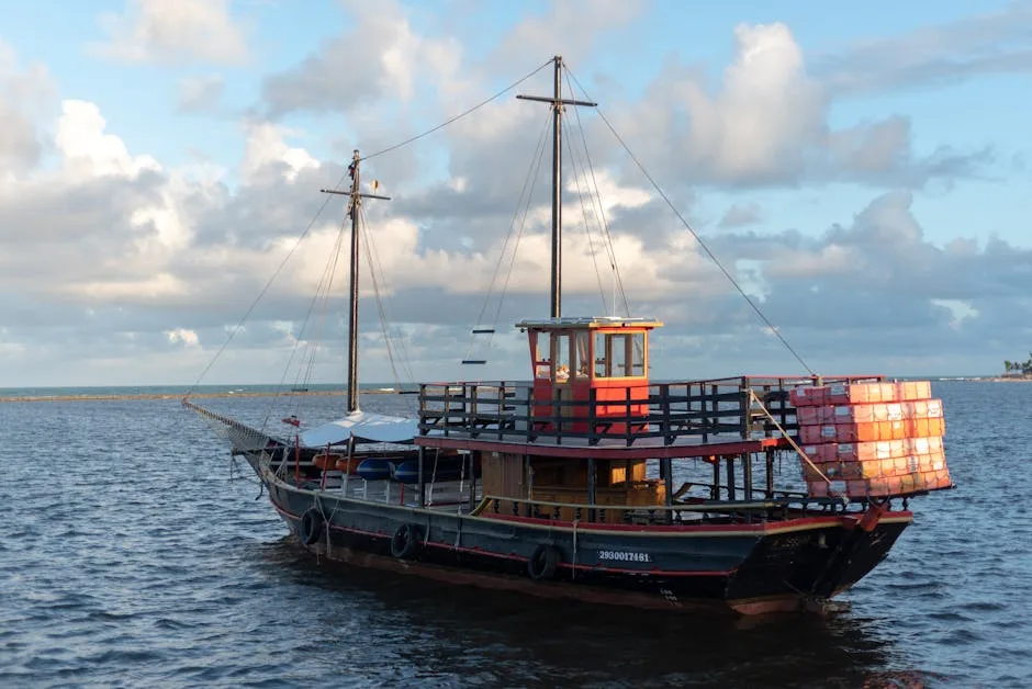 wooden sailboat near natural pools in Brazil