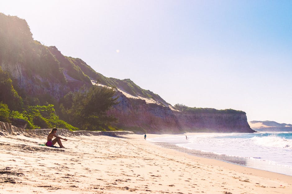 sunset over Pipa beach cliffs in Brazil