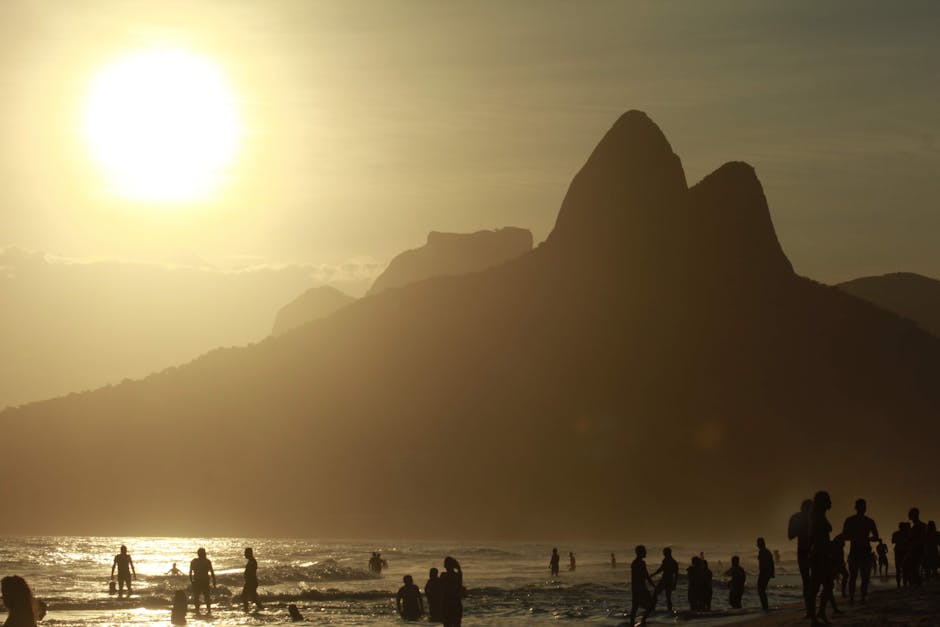 Ipanema bar terrace sunset crowd in Brazil