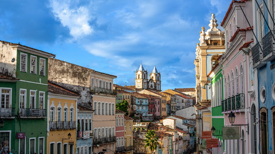 colorful colonial Pelourinho street in Brazil