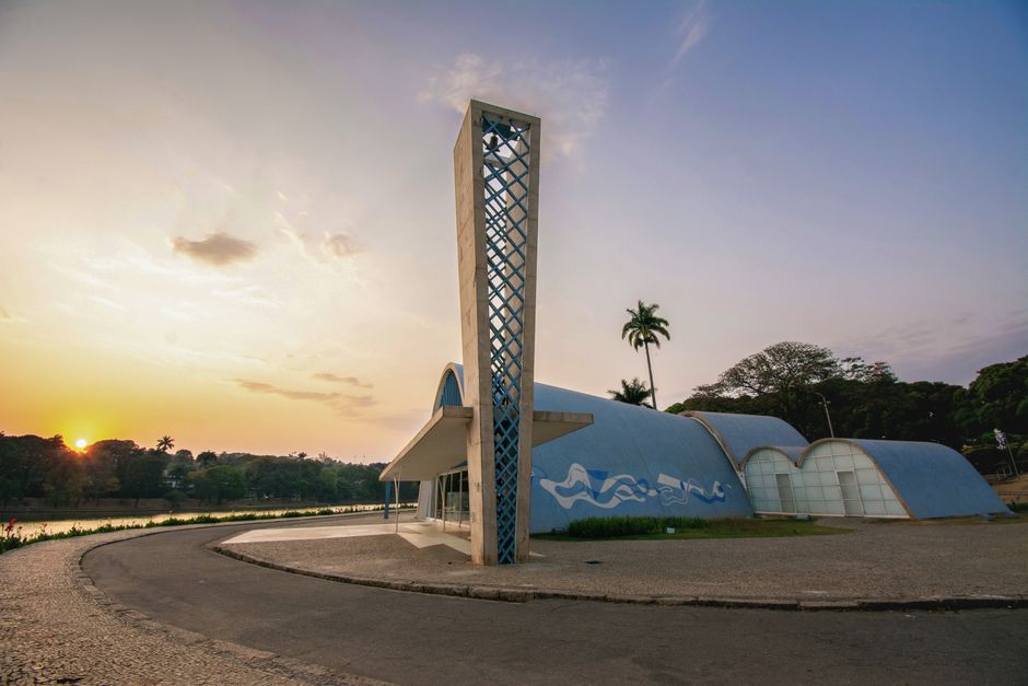 Pampulha lagoon church at sunset in Brazil