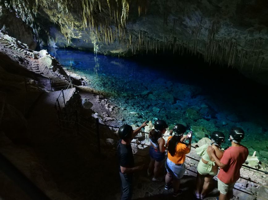 clear blue pool cave interior in Brazil