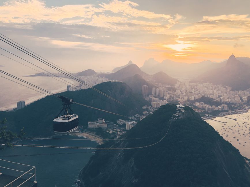 cable car Guanabara Bay sunset in Brazil