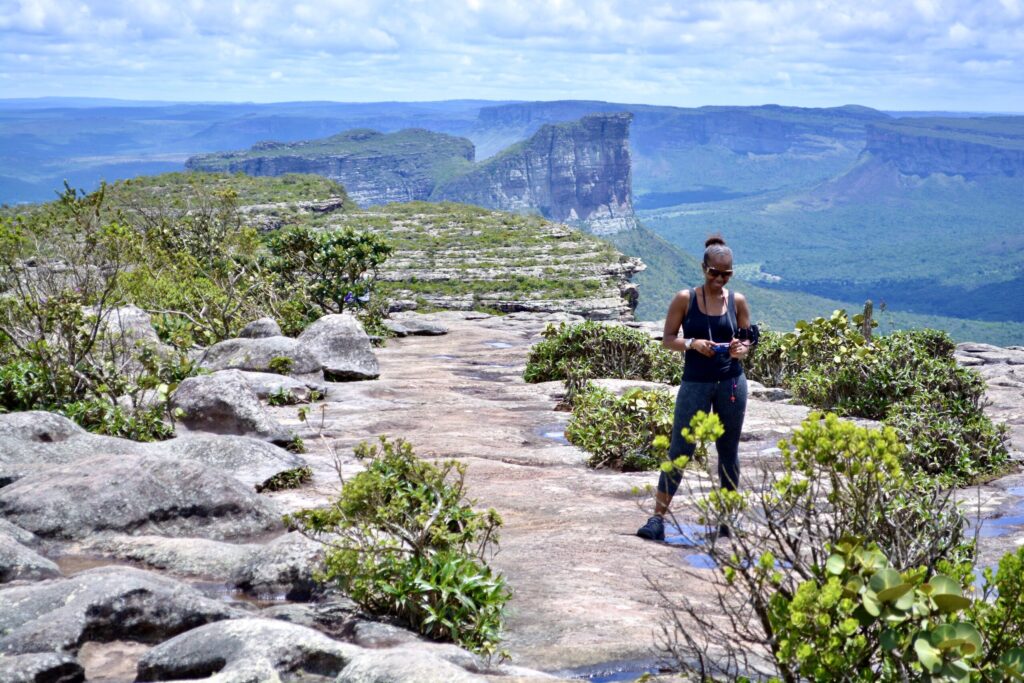 Chapada Diamantina waterfall hikers in Brazil