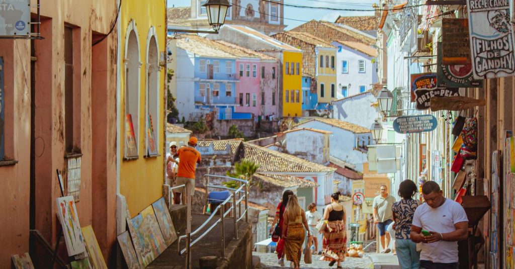 colorful Pelourinho colonial street in Brazil