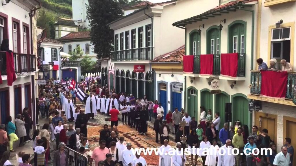 procession drummers Ouro Preto street in Brazil